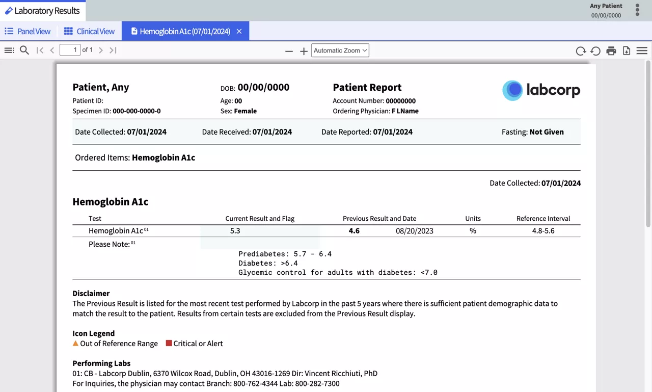 Screenshot of the results view